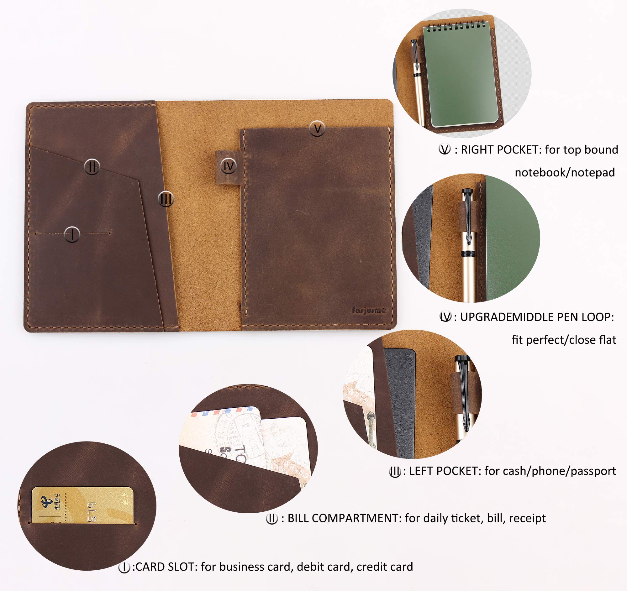 Skórzany pokrowiec kompatybilny z mini notebookami Rite in the Rain & Rocketbook, okładka na notebooka ze spiralą górną, skórzana okładka na notatnik kieszonkowy 10 cm x 15 cm z uchwytem na