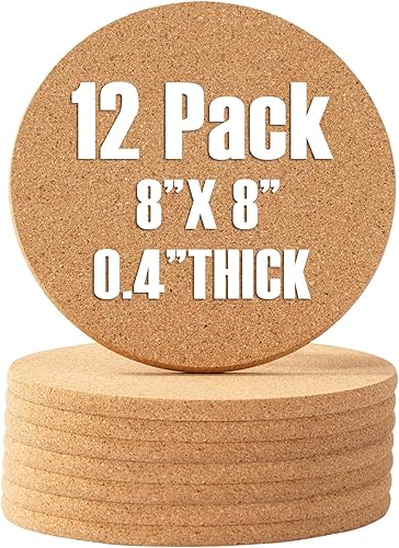 FirstGift Salvamanteles de corcho, paquete de 12 salvamanteles de corcho de alta densidad, 8 pulgadas de diámetro x 0.4 pulgadas de grosor, corcho disponible en Yaxa Peru