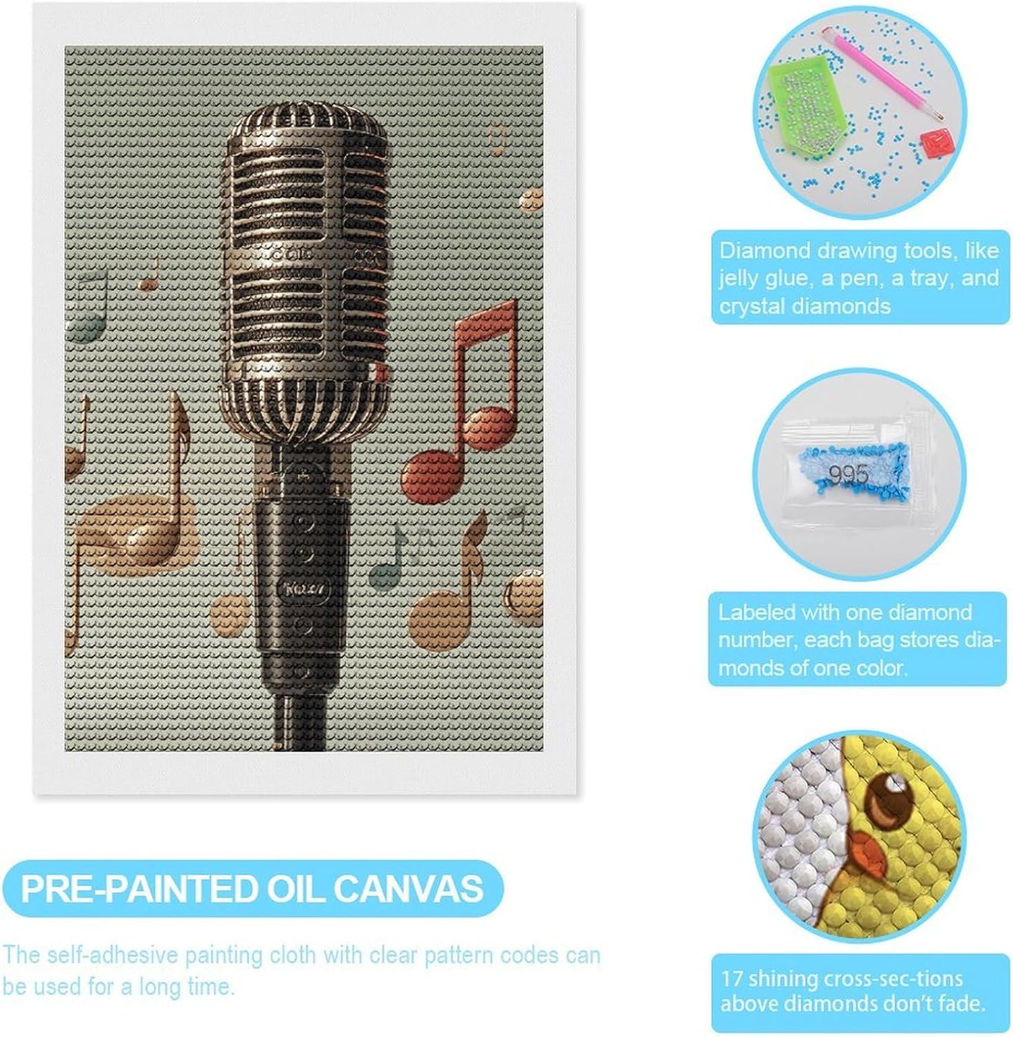 Microphone with Music Note Diamond Painting Kits for Adults Beginners image 3