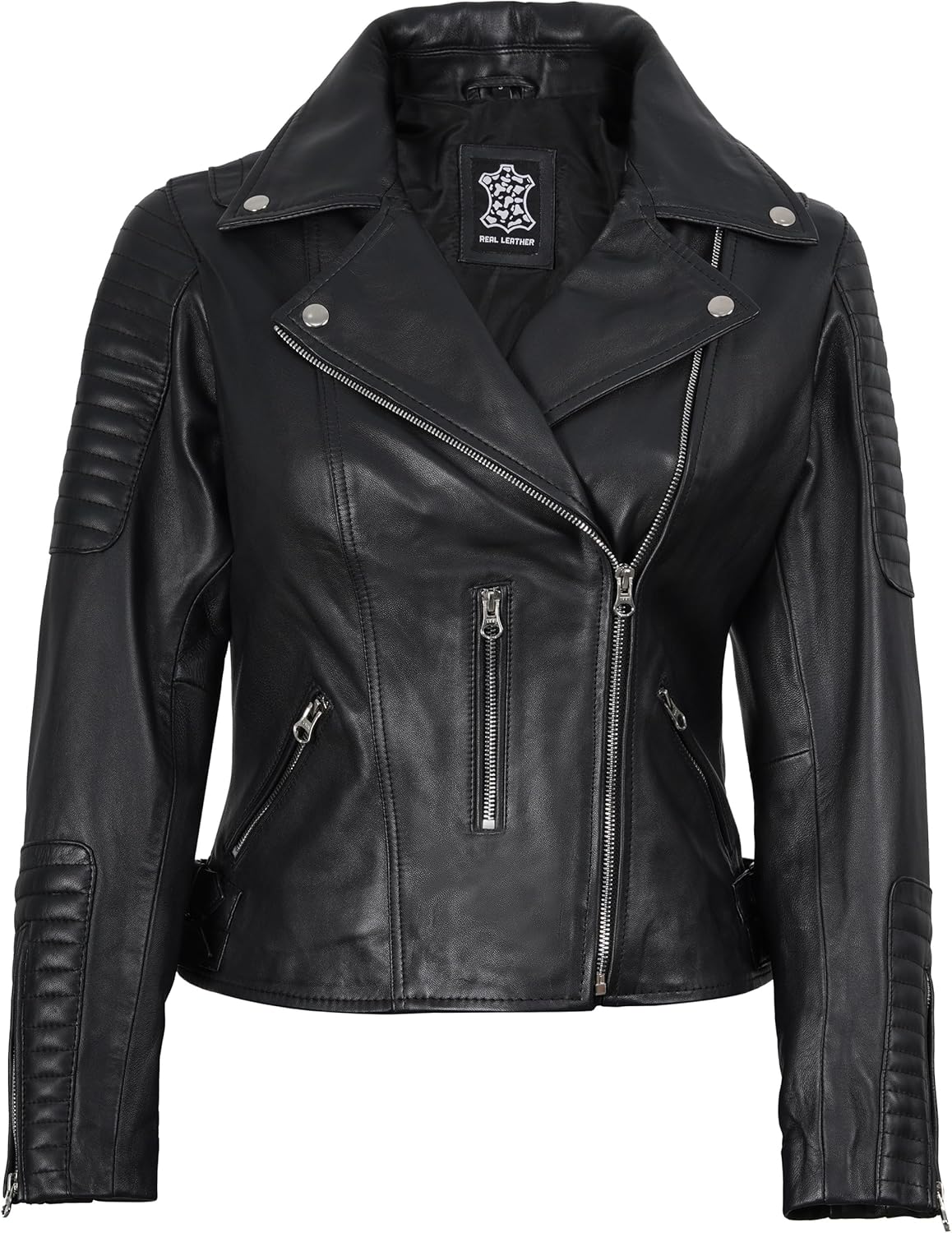 Decrum Leather Jacket Women - Casual Asymmetrical Stylish Real Lamsbkin Leather Jackets for Women - Image 2