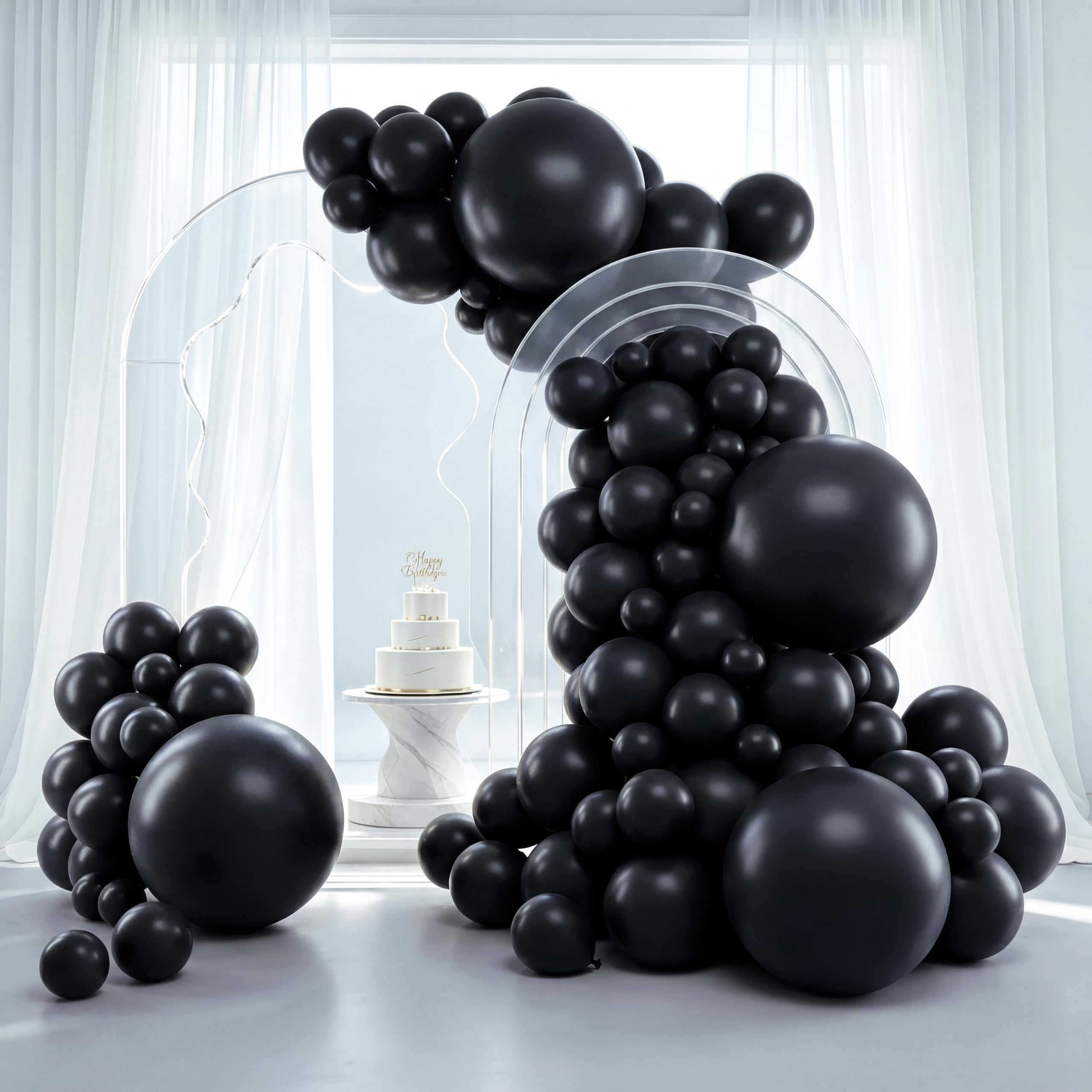 RUBFAC Black Balloon Arch Kit, 129pcs Different Sizes Pack of 18 12 10 5 Inch Garland, Latex Balloons for Graduation Birthday Party Wedding Casino Gaming Retirement Decorations
