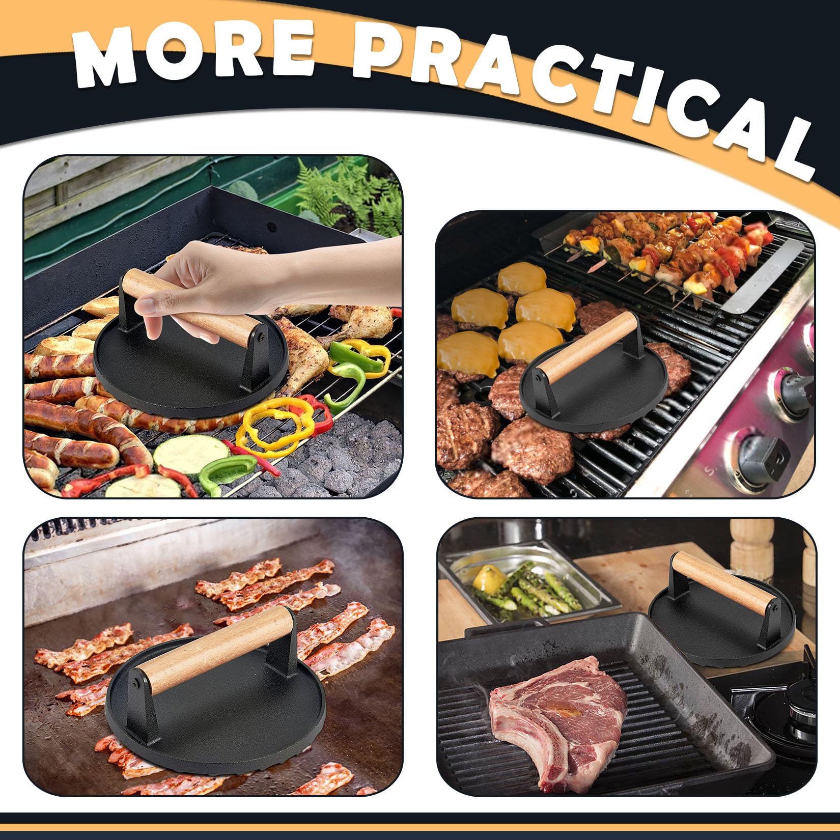 Joyfair 30,5 cm Schmelzkuppel & 17,8 cm Burgerpresse Kit, Backabdeckung mit Gusseisen-Grillpresse für Käse, Burger, Speck, robustes Grillzubehör für Outdoor-Grillen, flache Oberseite,