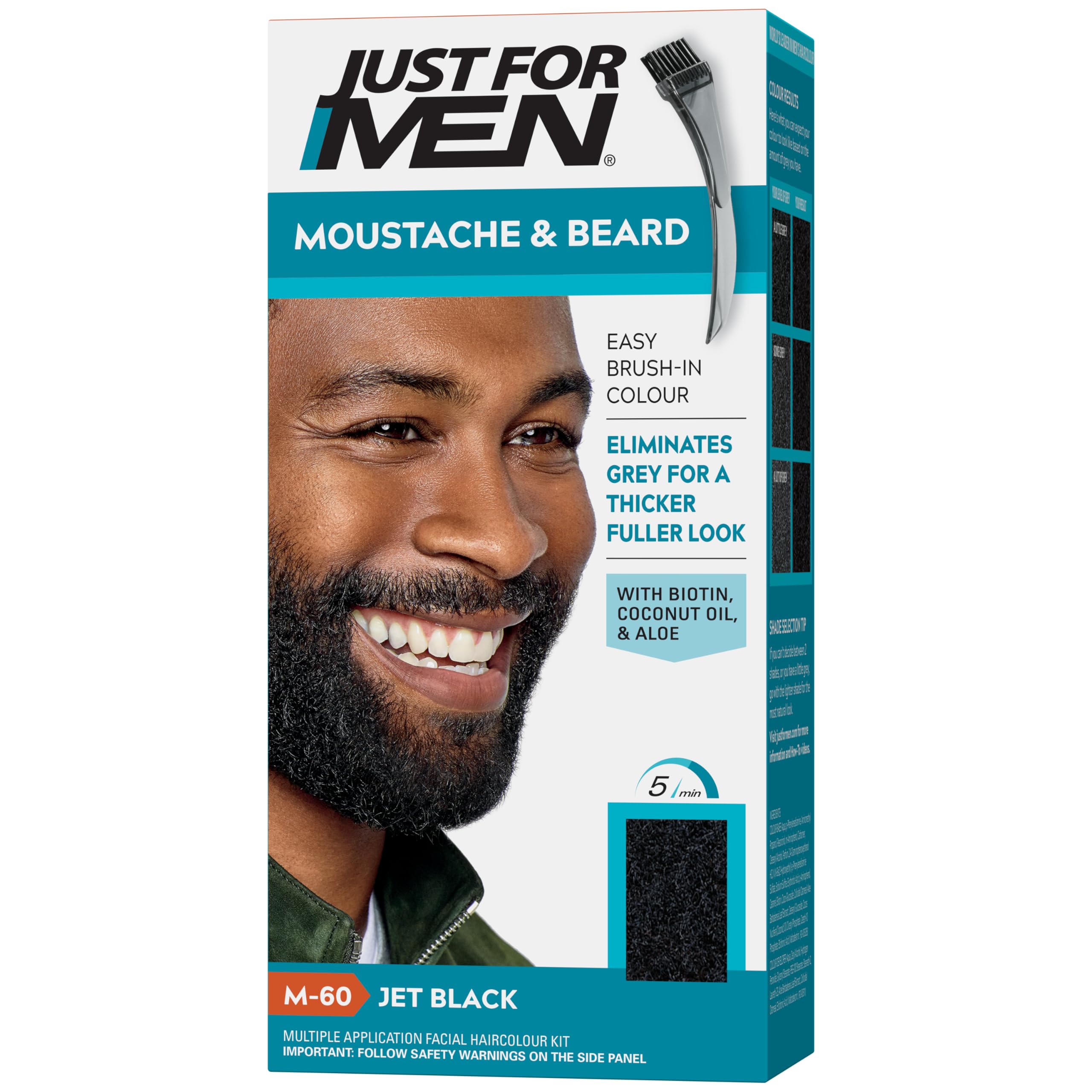 Just for men Moustache & Beard Jet Black Dye, Eliminates Grey for a Thicker & Fuller Look M60