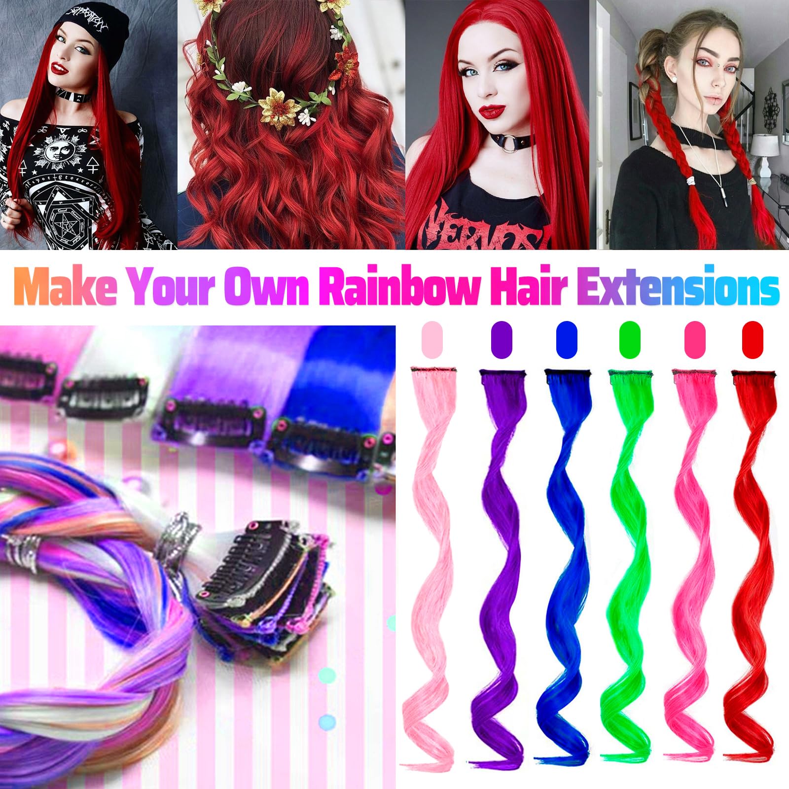 Amazon.com : GPOVVIMX 12 PCS Red Hair Extensions Clip in 