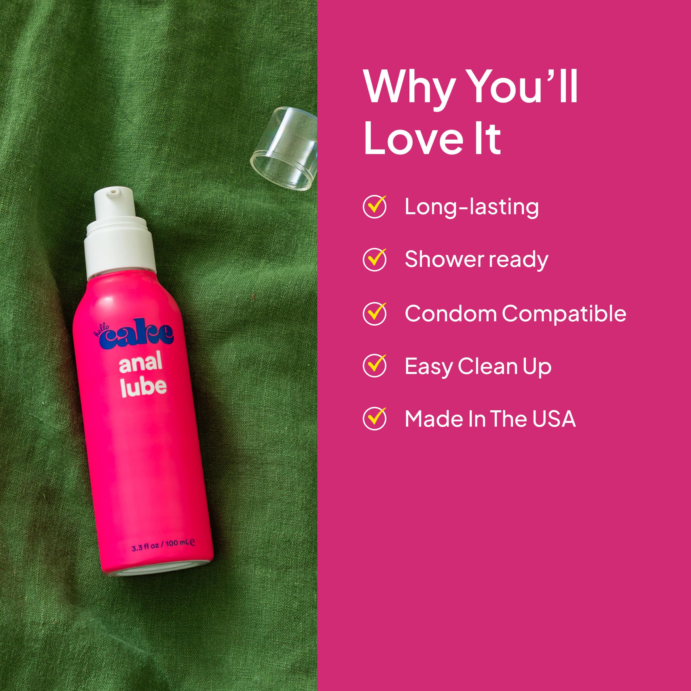 Hello Cake Silicone-Based Lube – Silky Smooth & Ultra Slippery, Long Lasting Premium Personal Lubricant – Water Resistant Lube for Men, Women, and Couples 3.3 fl oz: Anal