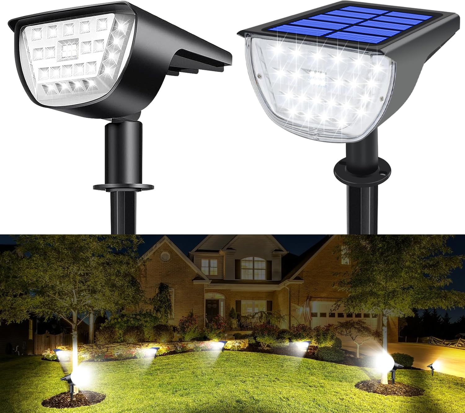 32 LED Solar Spot Lights Outdoor, In-Ground Flood Lights IP65 Waterproof, 3 Modes Landscape Lighting for Garden Pathway, Driveway, Fence Decor 2 Pack (Cool White) 2 Pack(Cool White)