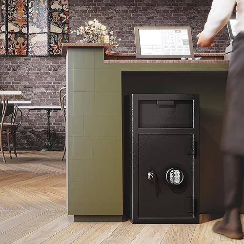 Miniatura 7 de Caja fuerte grande a prueba de fuego, caja fuerte de depósito con ranura para caída, combinación digital y antipesca, caja fuerte para efectivo,