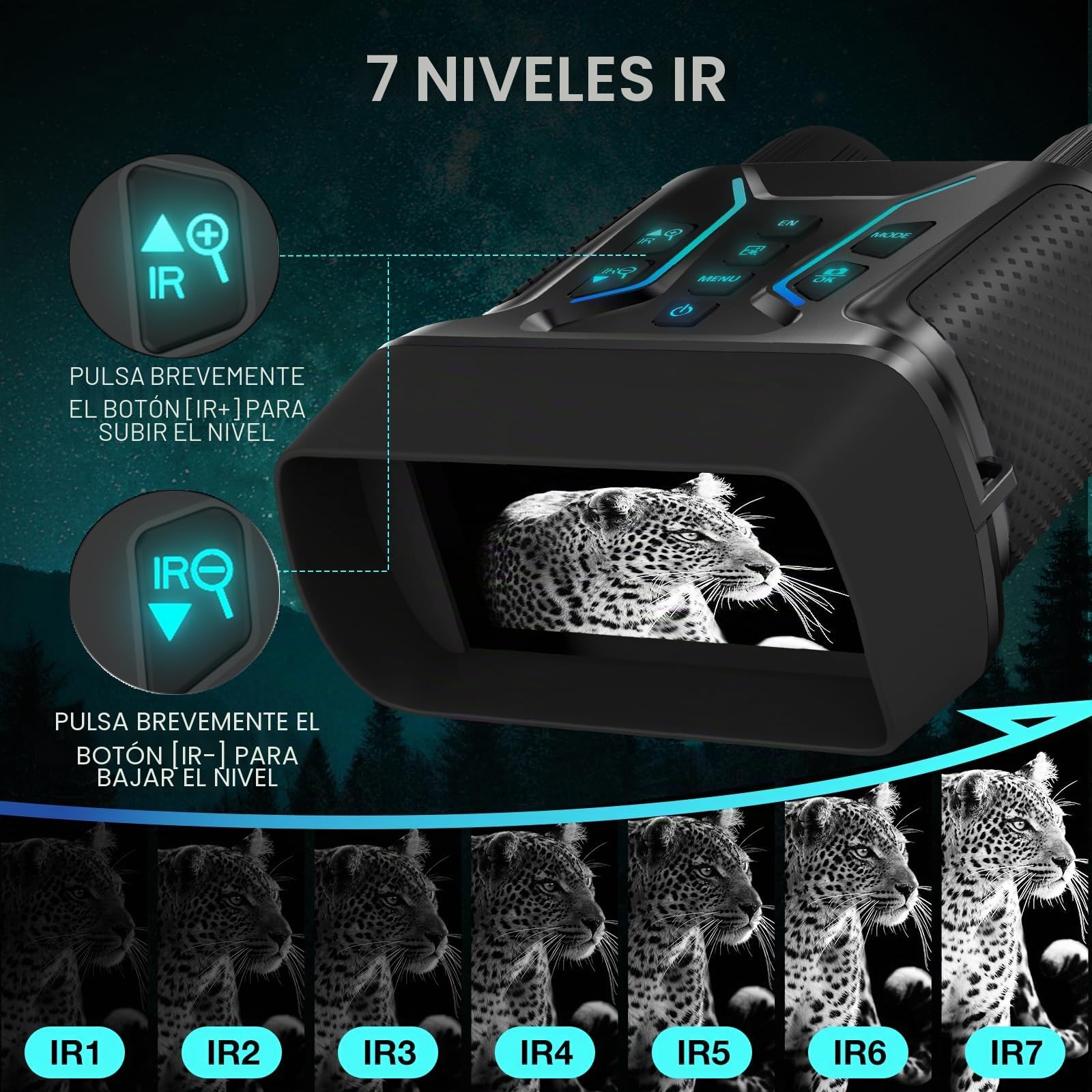 Binoculares Visión Nocturna 4K 36 MP, Zoom Digital 8X y Tarjeta de 32 GB para Fotos y Videos, Pantalla HD de 4,5", Visor Nocturno Infrarroja de 7 Niveles, Alcance de 400 m
