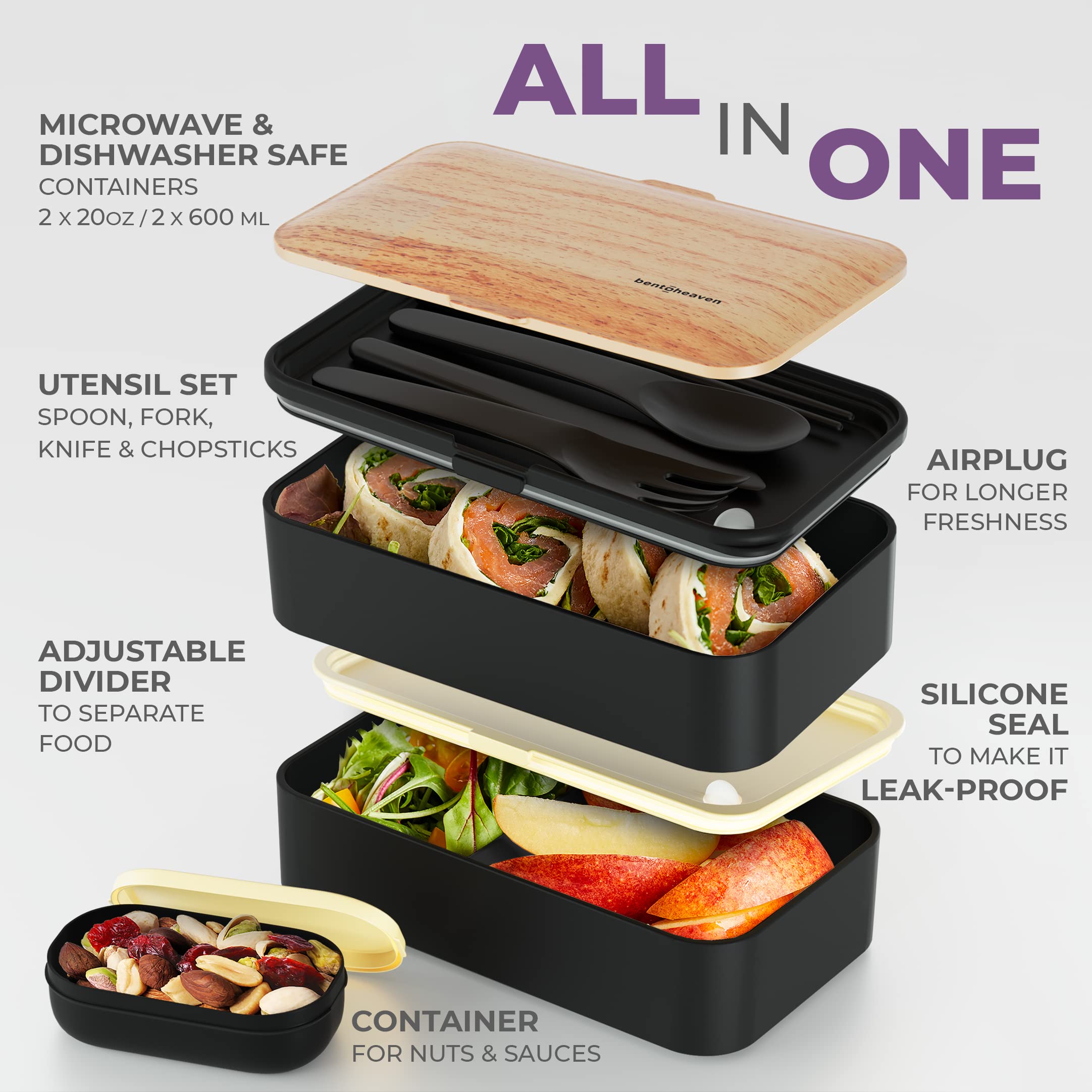 Premium Bento Lunch Box in 8 Modern Colors, 2 Compartments, Leakproof