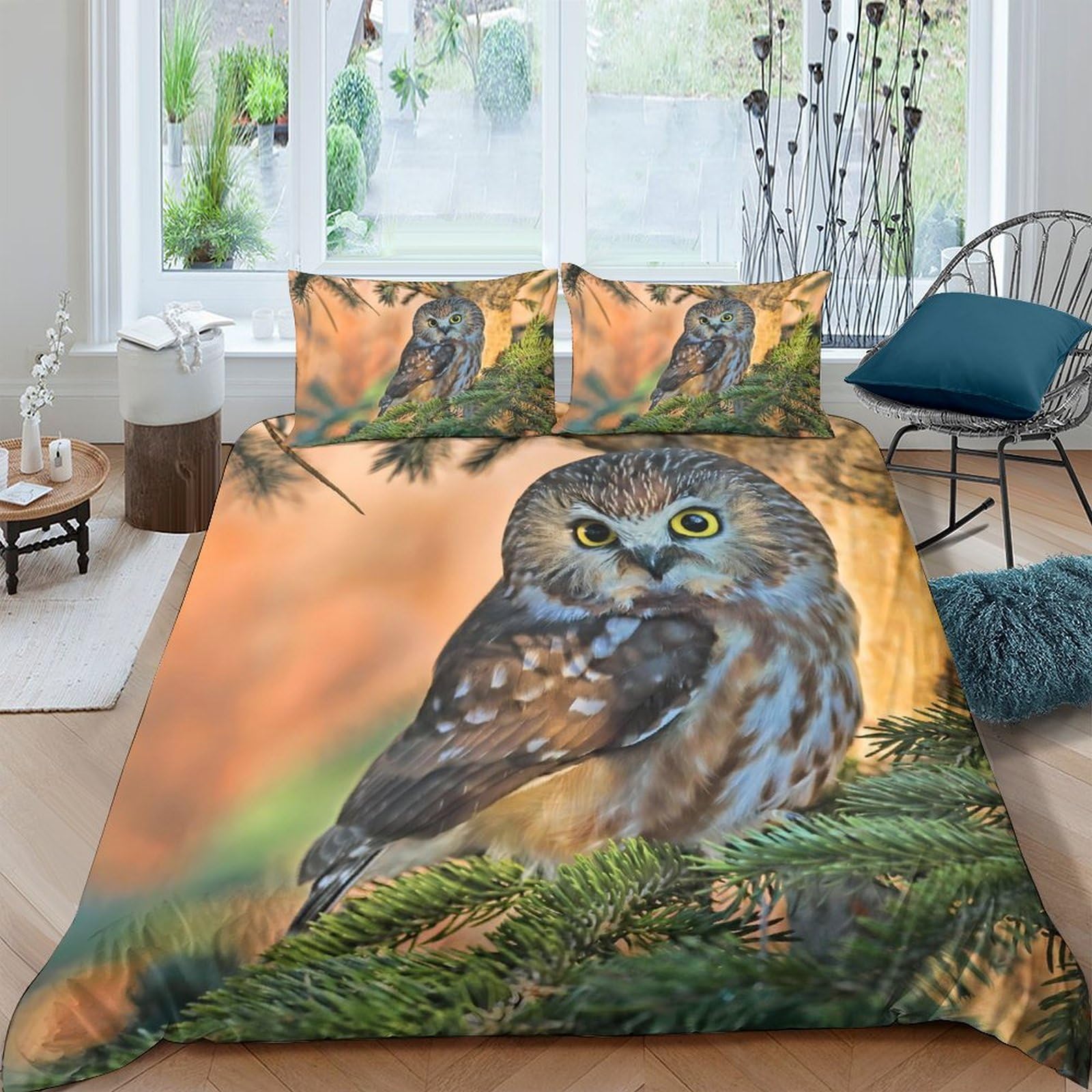 Ctjqhvkz Style-8 3D Printed Forest Owl Fitted Sheet Microfiber Soft Breathable Sunrise Nature Mattress Cover For Bedroom Dorm Room Decor Single（135X200cm）