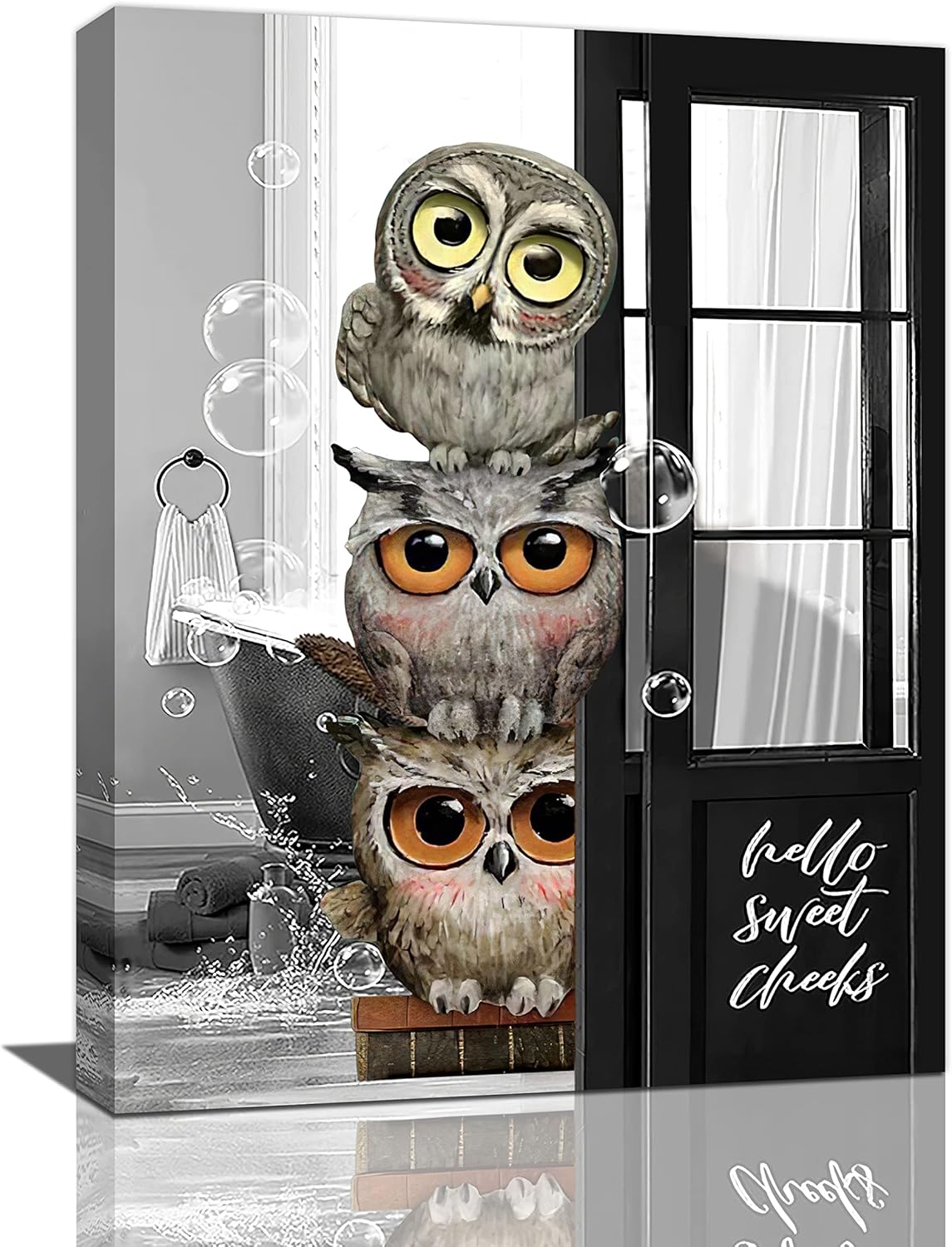 Funny Owl Bathroom Decor Wall Art Black And White Owl