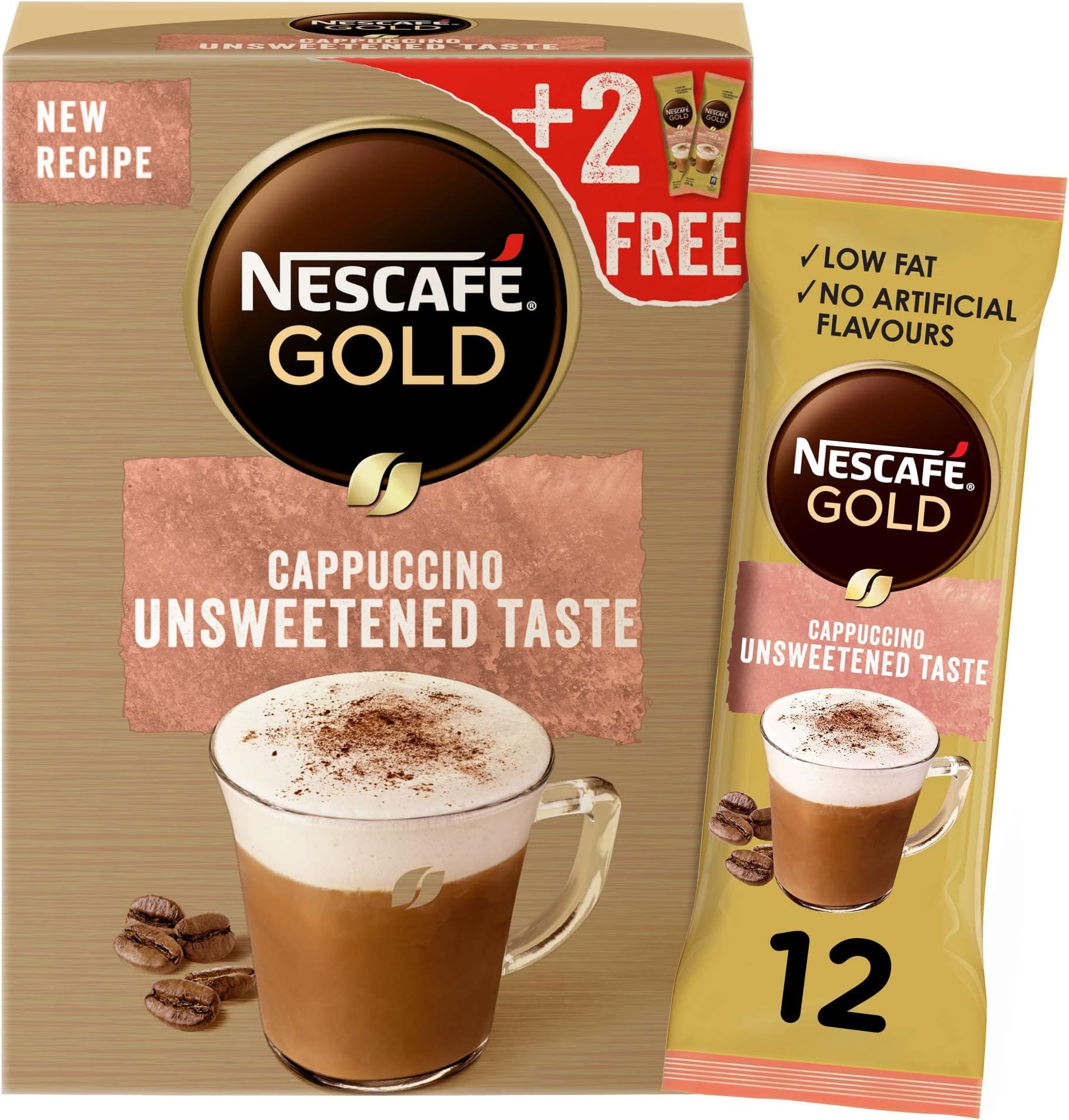 Nescafe Gold Cappuccino Unsweetened Coffee Mix Sachet, 14.2G (10+2 Sachets Free), Brown