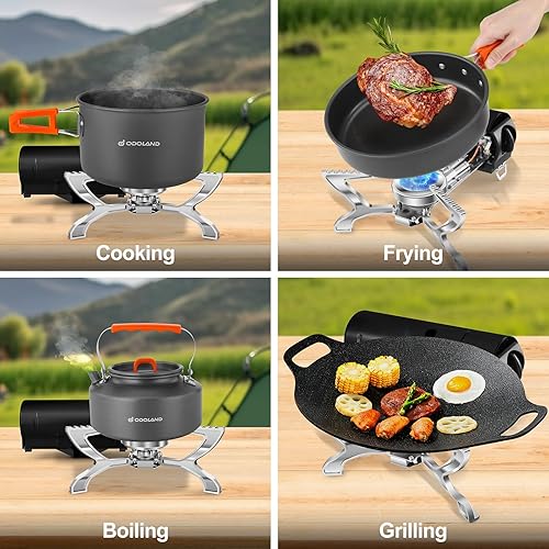 Miniatura 6 de Odoland Estufa de camping portátil butano 1400 W estufa de gas plegable para viajes de viaje en interiores y exteriores, senderismo y picnic