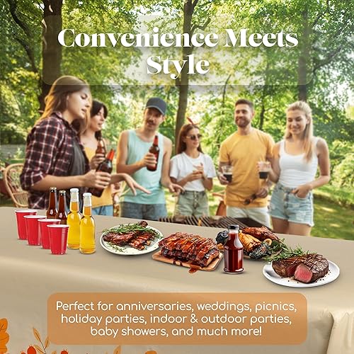 Miniatura 6 de Grandipity Acción de Gracias Beige Otoño - Paquete de 12 manteles de plástico desechables de calidad prémium, 54 x 108 pulgadas, mantel rectangular