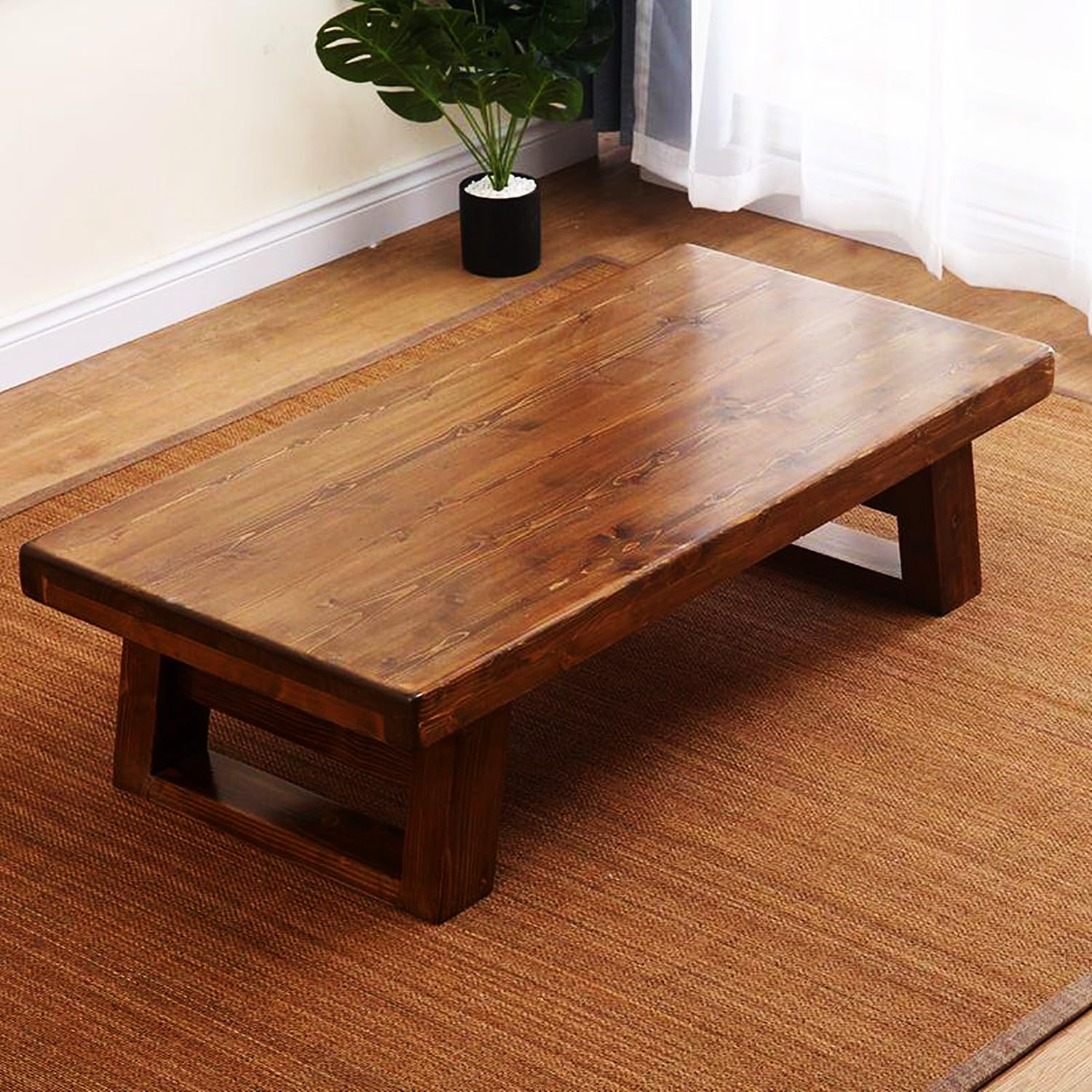 Table basse rectangulaire japonaise pour salon de thé et tatami au sol