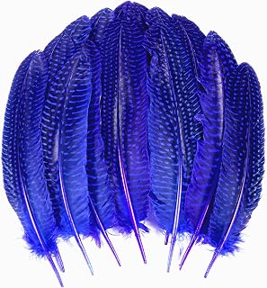 THARAHT 24pcs Blue Natural Spotted Guinea Fowl Wing Feathers 6-8 inch Bulk for Craft Clothing Jewelry DIY Decoration