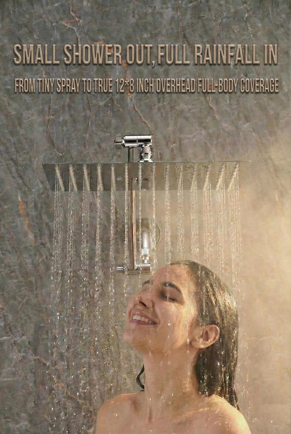 All Metal Rain Fixed Shower Head, 12 * 8'' High Pressure Rainfall Rectangle Showerhead with 11" Shower Head Extension Arm, Waterfall fixed Showerheads, Chrome