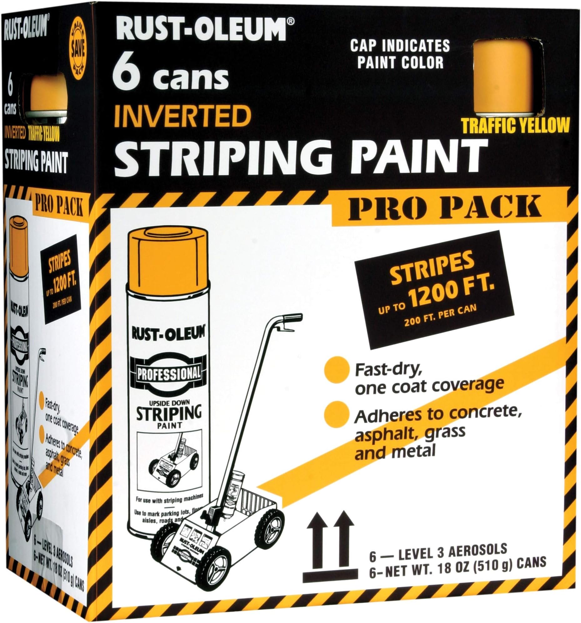 Rust-Oleum P2548849 18-Ounce Spray Paint Striping Paint Contractor, Yellow, 6 Pack