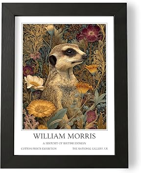 Fans Favourites William Morris - Botanical Wall Art, Vintage Art Noevua British Prints, A History of British Design Collection Meerkat, A4, Unframed