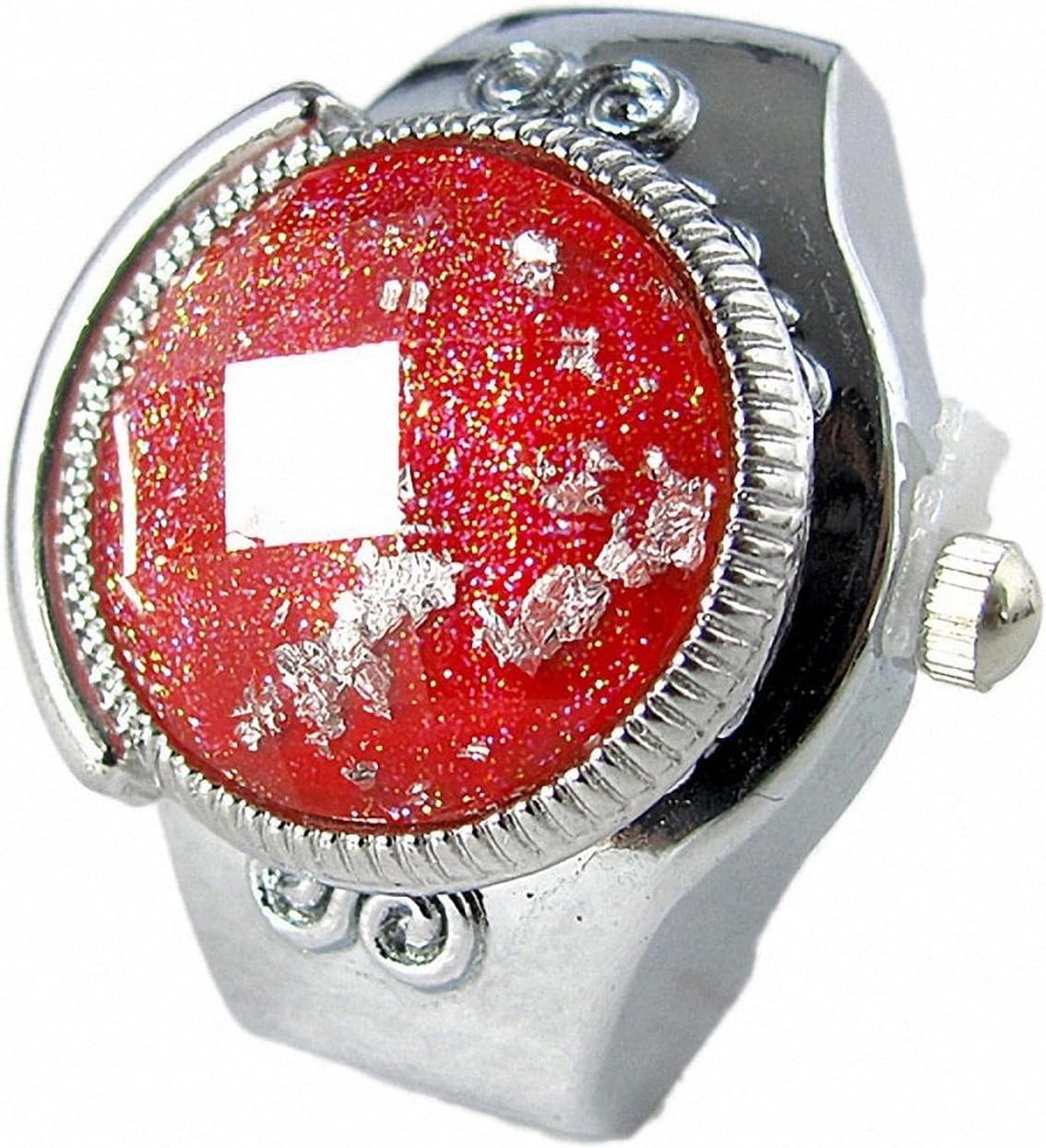 AngxunBeauty Ruby Inlaid Flip Ring Watch Quartz Watch