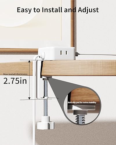 Miniatura 3 de Regleta de alimentación con abrazadera de escritorio, estación de carga de montaje de escritorio con 4 tomas, 4 puertos USB (2 USB C), regleta de