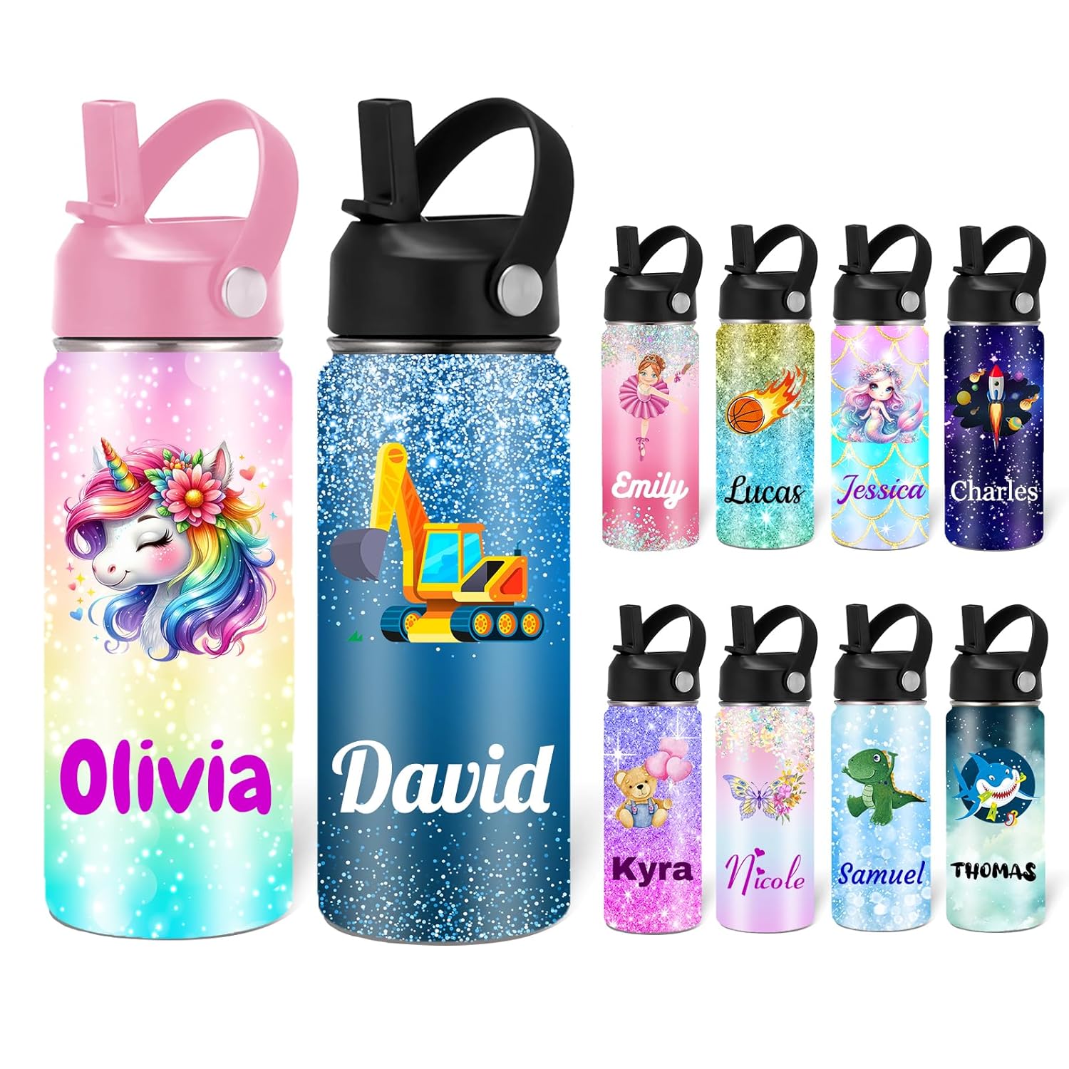 Custom Personalized Water Bottle for Kids Customized Water Bottles with Name Customizable Stainless Steel Insulated Cups 12 16