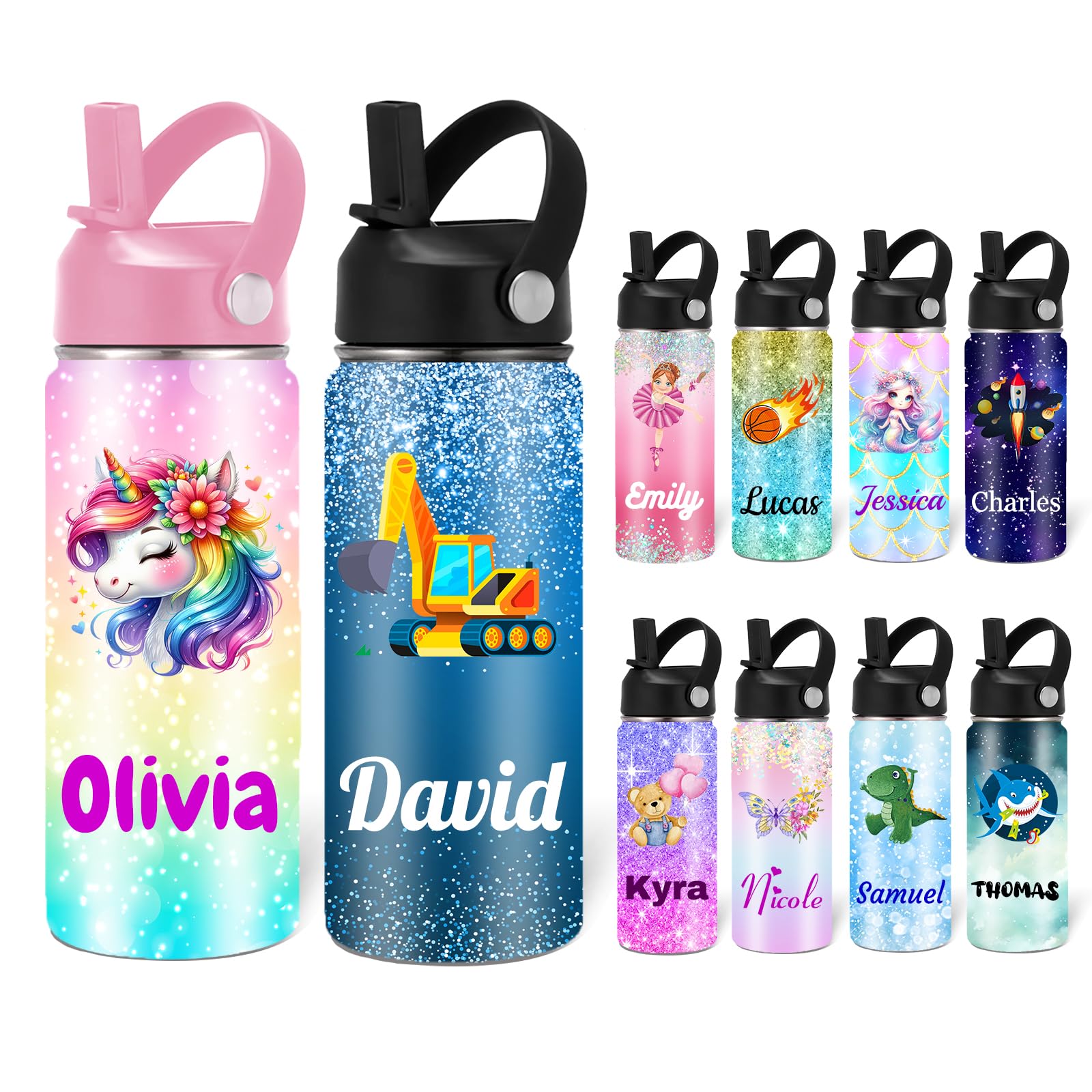 Custom Personalized Water Bottle for Kids Customized Water Bottles with Name Customizable Stainless Steel Insulated Cups 12 16