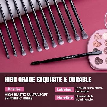 Bueart Design 12Pcs Professional Eyeshadow Makeup Brush Set
