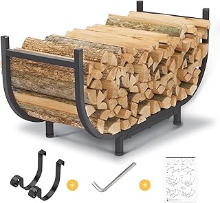 Curved Firewood Rack Outdoor Indoor, Black 30 Inch Rustproof Fire Wood S...
