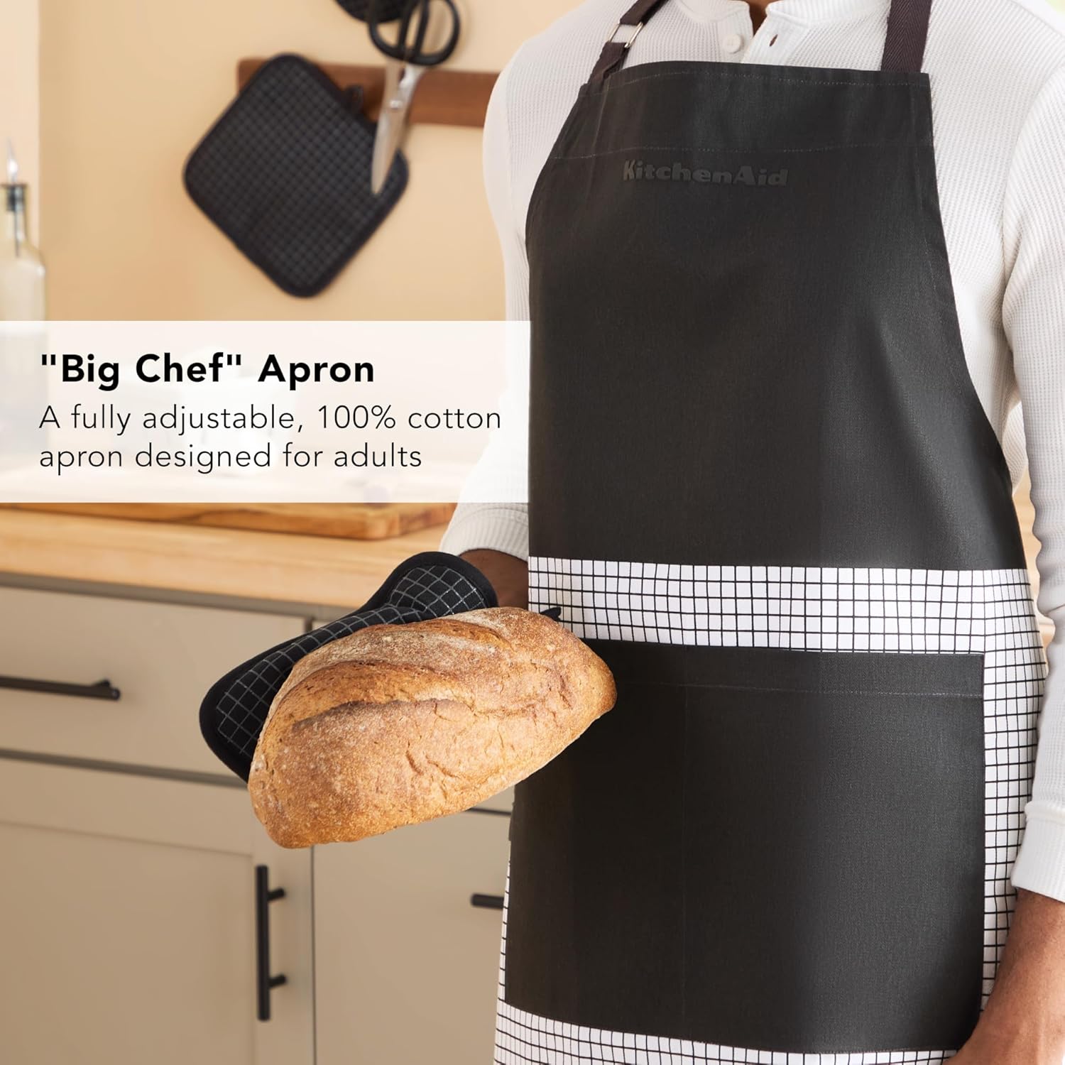 KitchenAid Gourmet Series Gridlines Big Chef Apron, Water & Stain Resistant, Adult-Sized 32"x28"