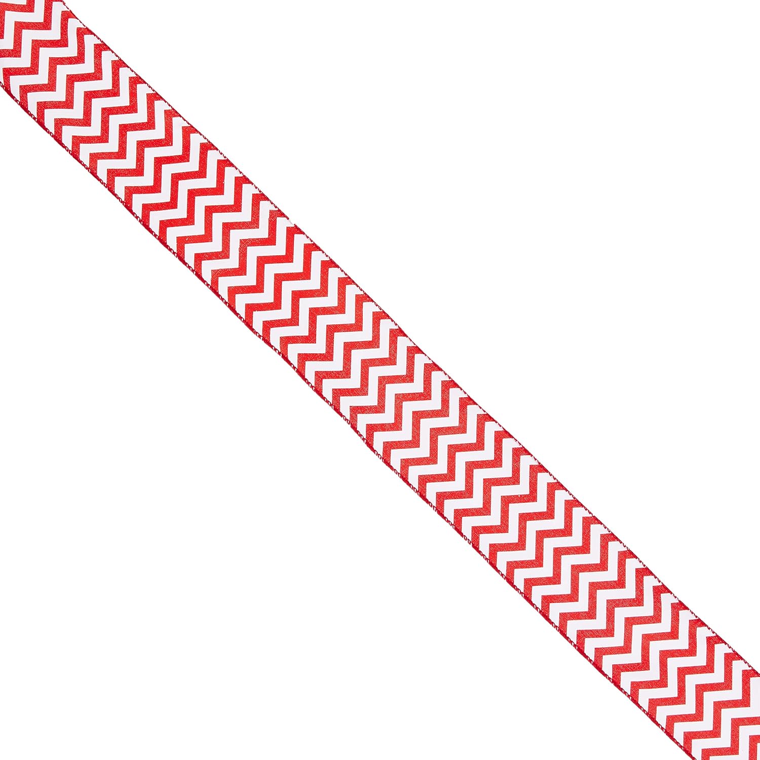 Morex Ribbon Wired Peppermint Chevron Polyester Ribbon, 2-1/2"/50 yd, Red/White