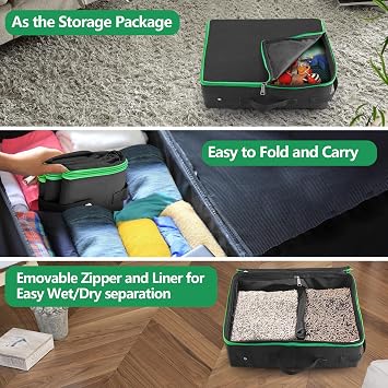 Foldable Cat Litter Tray for Travel, Portable cat litter box with Lid and Scoop Waterproof Collapsible Kitty Carrier for Kittens, Rabbit, Cars, Camping