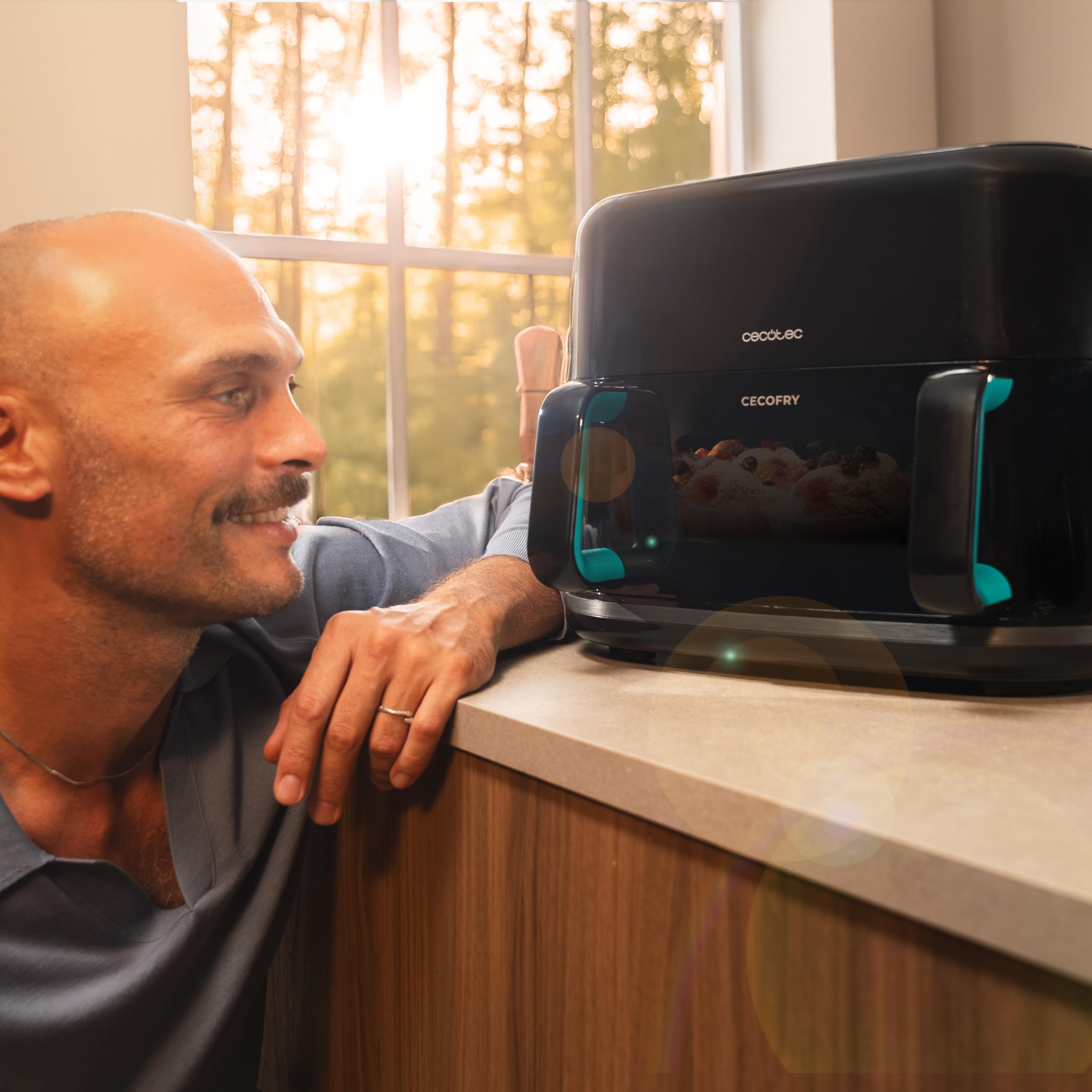 Cecotec Friggitrice ad Aria 10L - Air Fryer Cecofry&Grill Smokin'Prime 11000. 2800W, 3in1: Friggitrice, Grill, Piastra. Affumicatore integrato, Parete divisoria, Temp 40-200°C, Cottura uniforme