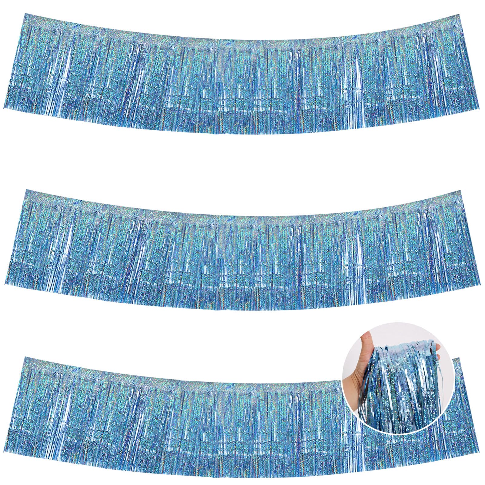 BEISHIDA Laser Light Blue Fringe Garland Banner Wall Tinsel Foil Streamers