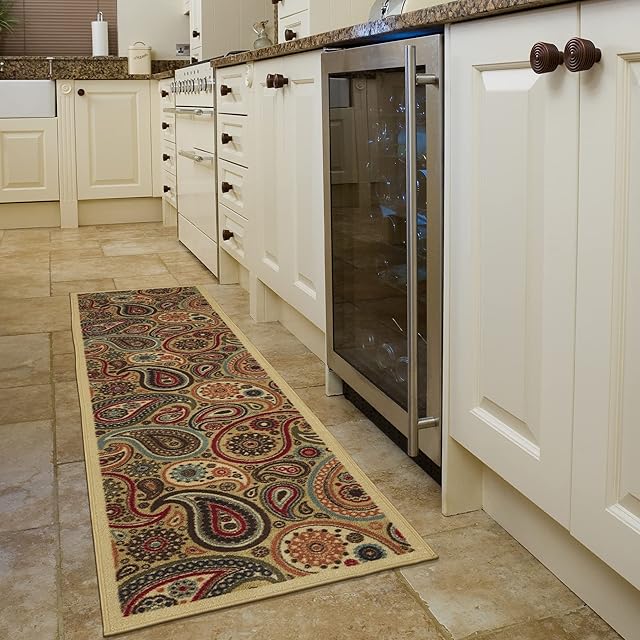 Ottomanson Ottohome Collection Rubberback Contemporary Paisley Design Runner Rug, 50 cm x 150 cm, Beige