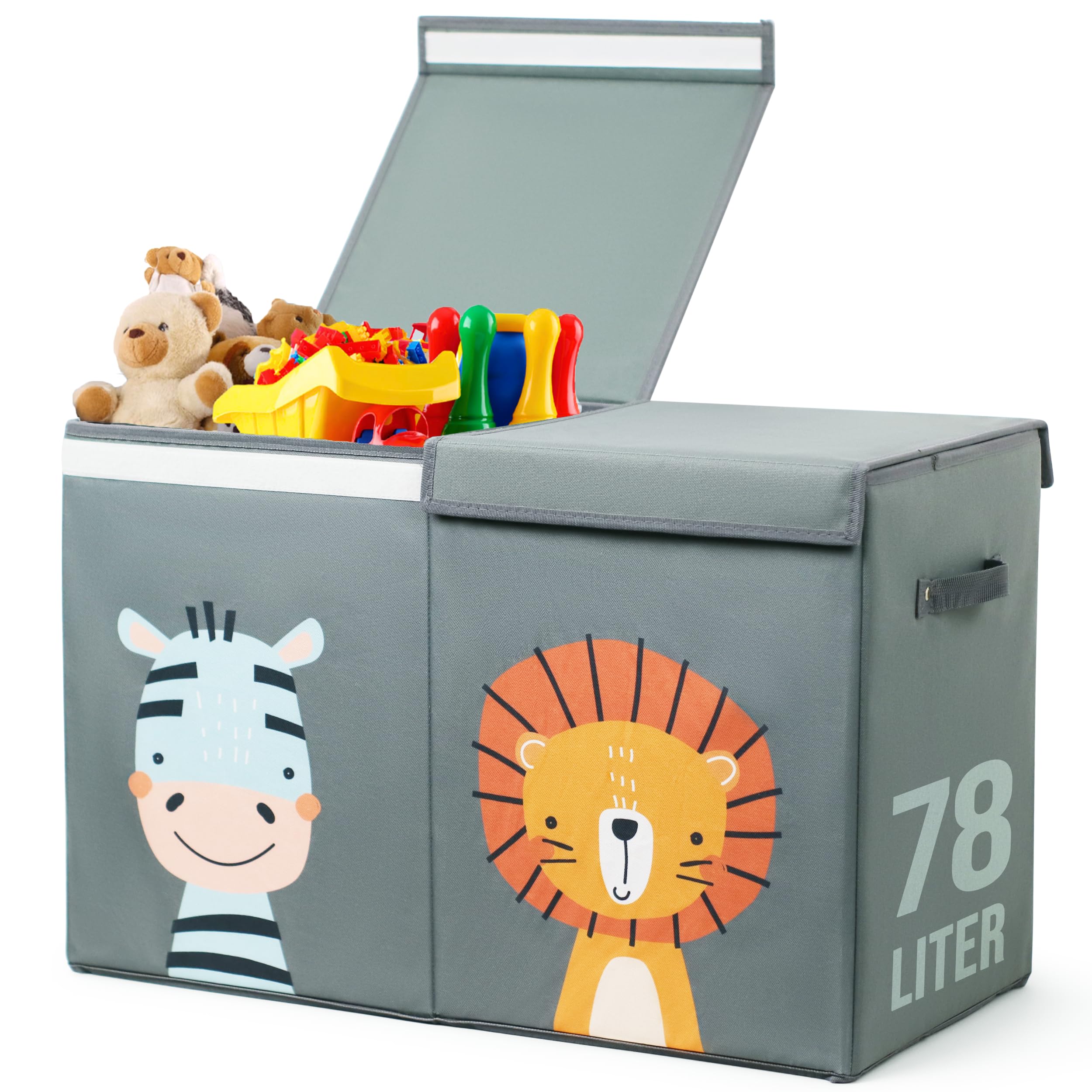 Tutifu® Faltbare Spielzeugkiste Grau mit Deckel und 78 Liter Inhalt. Verbesserte Version. Aufbewahrungsbox Kinderzimmer, Spielkisten Aufbewahrung Kinder, Spielzeugbox. Nicht zum Sitzen Geeignet