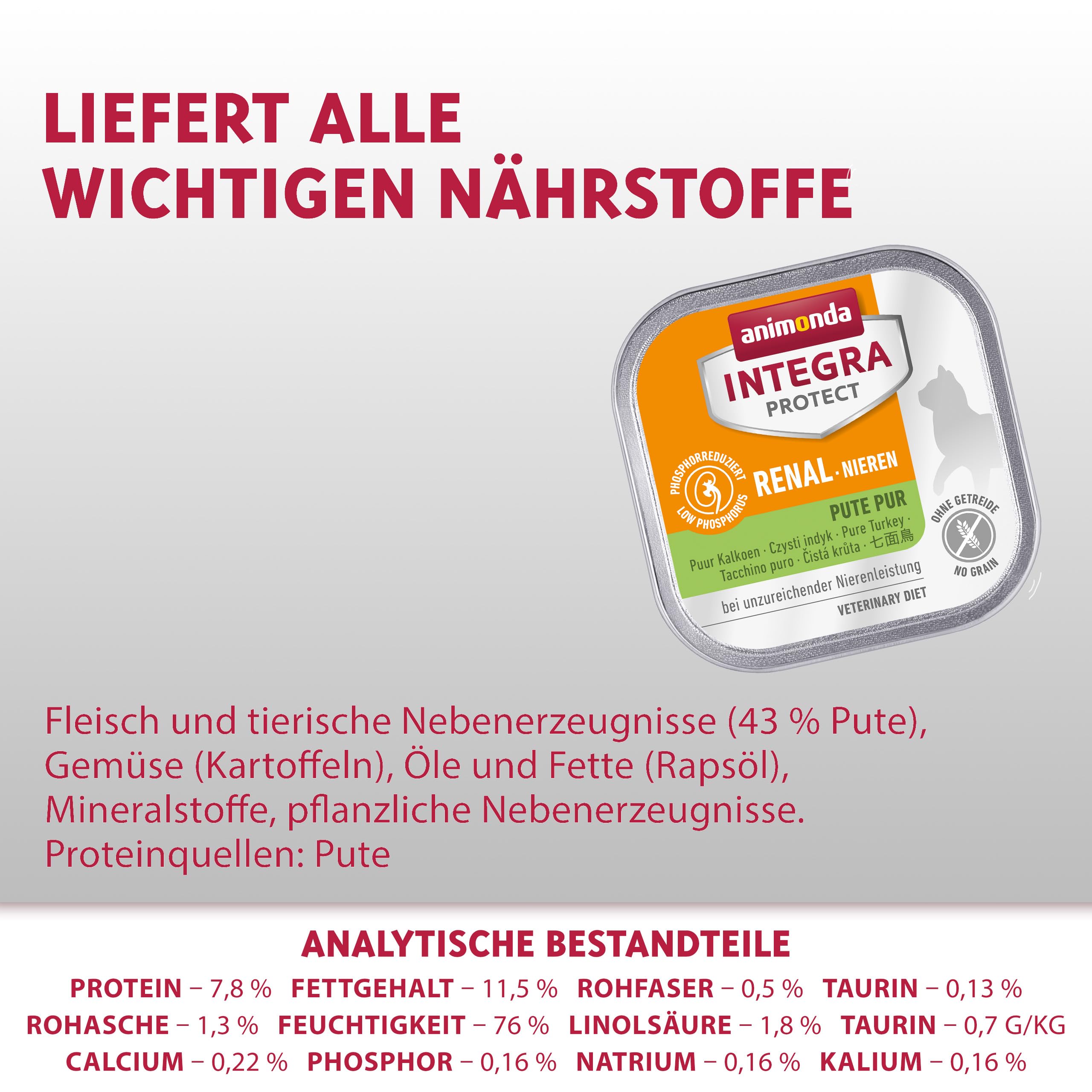 Animonda INTEGRA Protect Nourriture Humide pour Chat Renal Dinde Pur (6 x 100 g), recommandée par Le vétérinaire en Cas d'insuffisance rénale, complément Alimentaire développé avec des vétérinaires