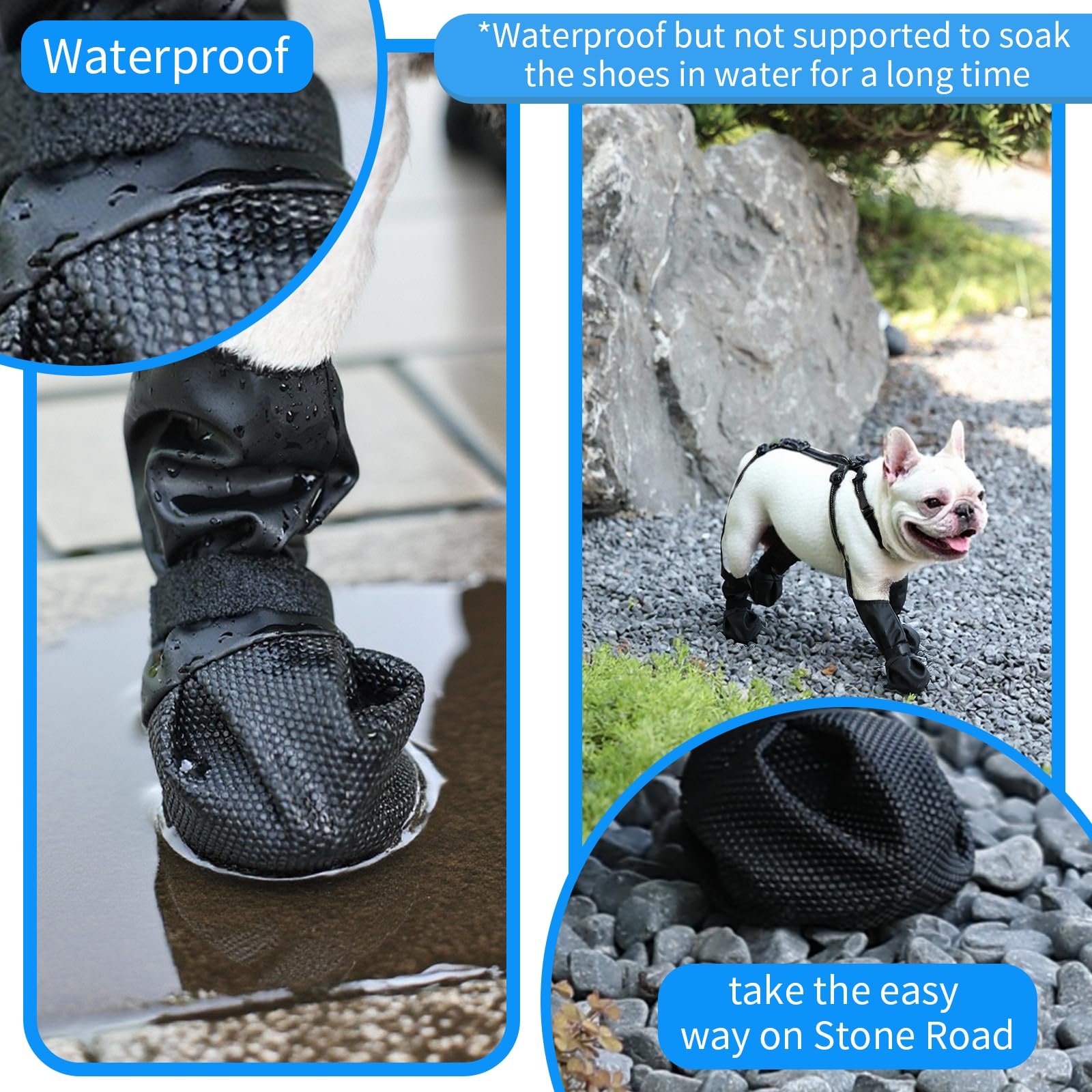 Waterproof Dog Boots for Small/Medium Dogs -Dog Paw Protectors Dog Suspender Boots Anti-Slip Pet Shoes for Outdoor Walking, Reflective Stay-On,Dirt-Proof Comfortable Booties (Black, Large) - image 3