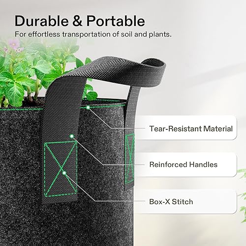 Miniatura 7 de VIVOSUN Paquete de 20 bolsas de cultivo de 1 galón, macetas de tela no tejida gruesa resistente con asas para flores, frutas y verduras, color negro