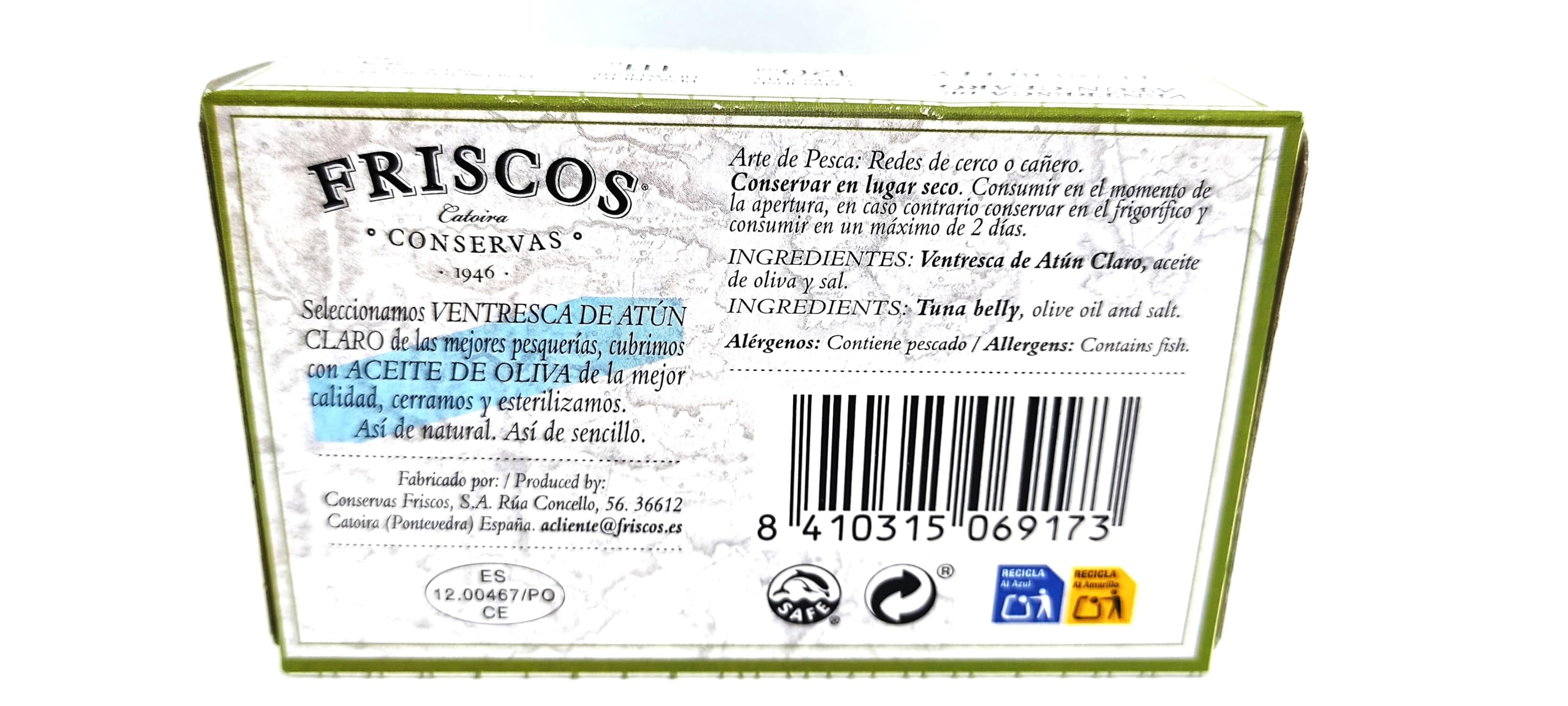 FRISCOS Ventresca de Atún Claro fileteada en aceite de oliva 12 unidades