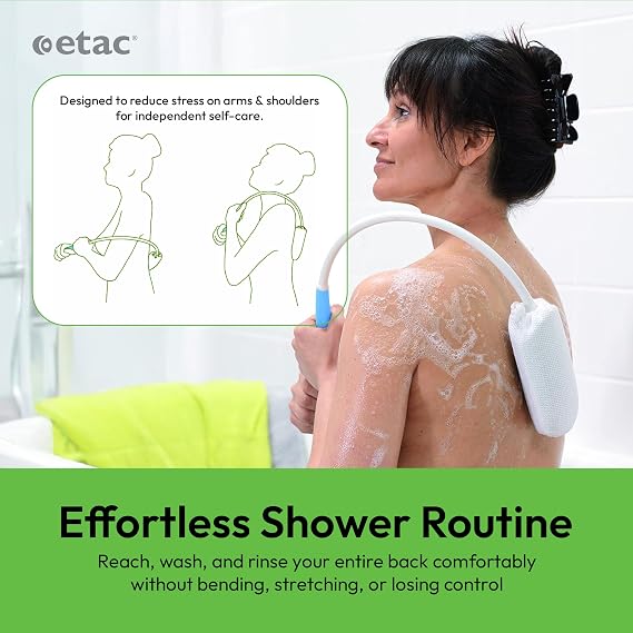 Etac Beauty Back Washer, Long Handle Shower Washing Aid for Elderly | Lightweight Non-Slip Handle, Replaceable Washcloths, Limited Mobility Bathing Aid, Easy Back Reach