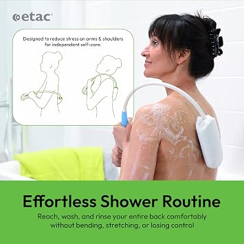Etac Beauty Back Washer, Long Handle Shower Washing Aid for Elderly | Lightweight Non-Slip Handle, Replaceable Washcloths, Limited Mobility Bathing Aid, Easy Back Reach