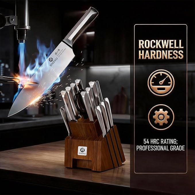 Set Cuchillos Cocina 16 Piezas Acero Inoxidable Base Madera miniatura 6