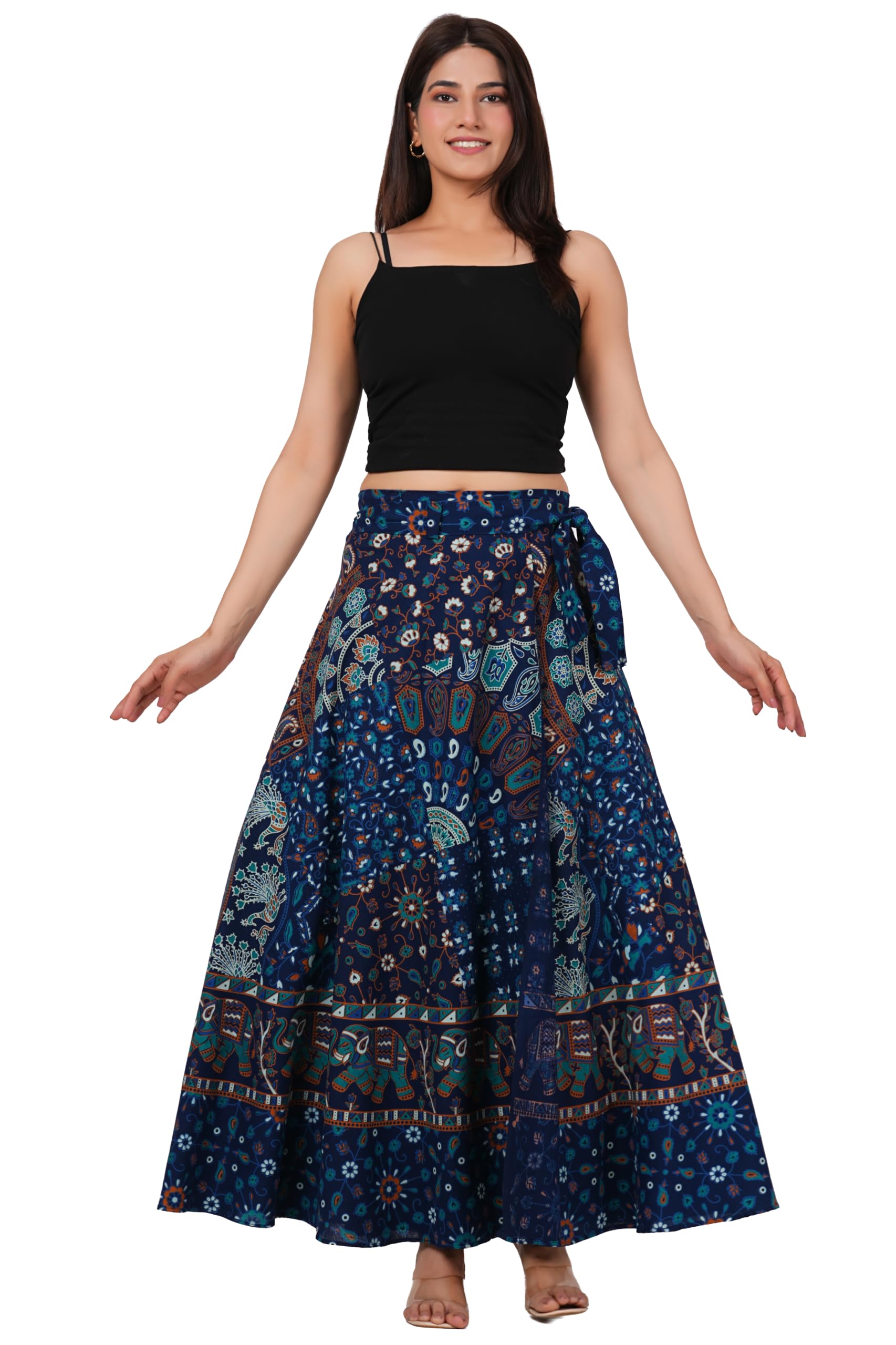 brown sand Women's Printed Wrap Around Maxi Skirt Adjustable Tie-Up Closure, Free Size, (Fit Up to 40" inc Waist) Flared Long Skirt Lightweight Casual Beach Vacation Wear-picture-39