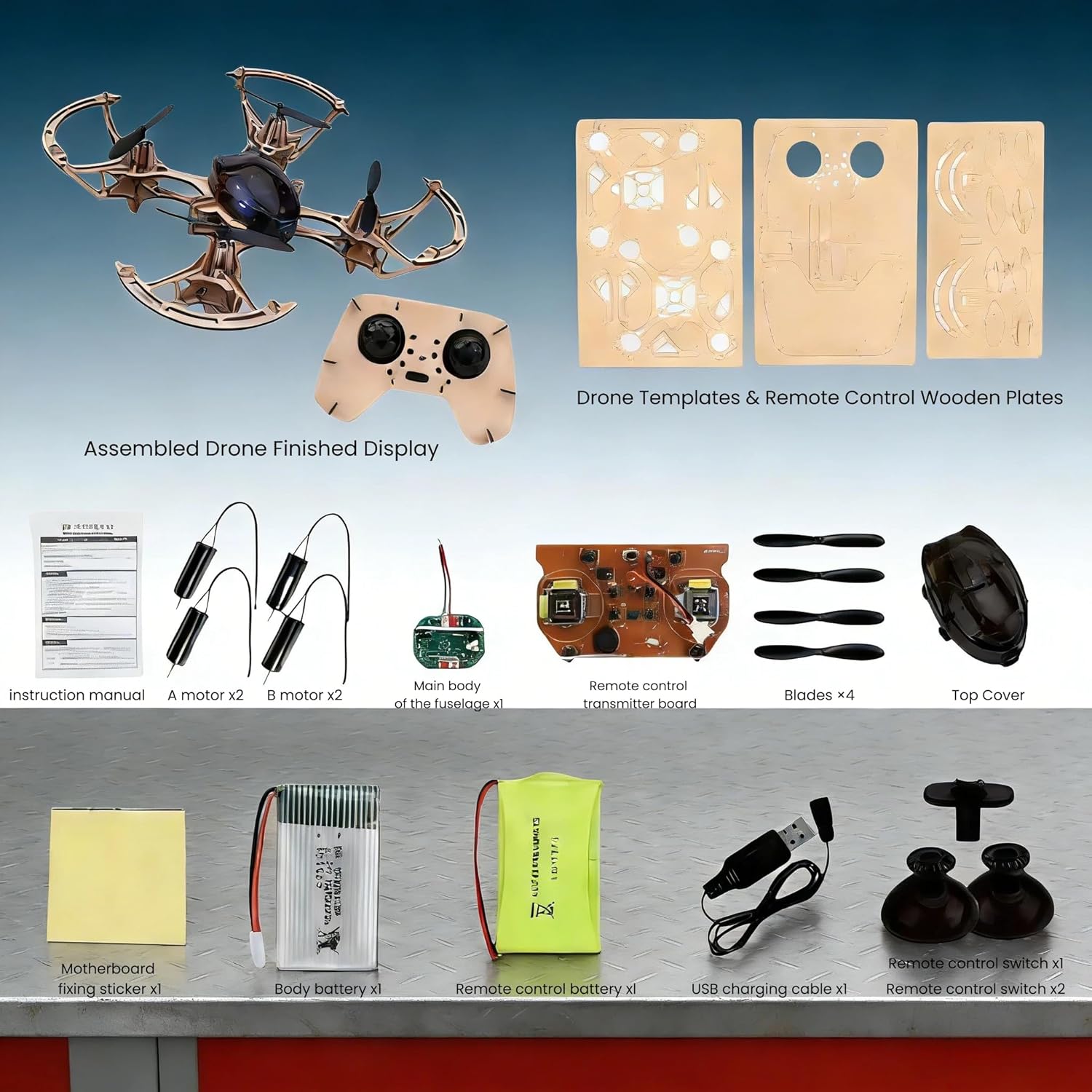 DIY Mini Wooden RC Drone Kits - Hands-On Building Set for Teens 14+, Educational Science Toy with Headless Mode & Altitude Hold, Beginner-Friendly Quadcopter