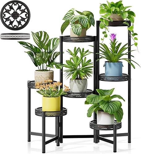 Miniatura 38 de Soporte de plantas de metal de 5 niveles para interiores y exteriores, estante alto de esquina para múltiples plantas, soporte plegable para Flor