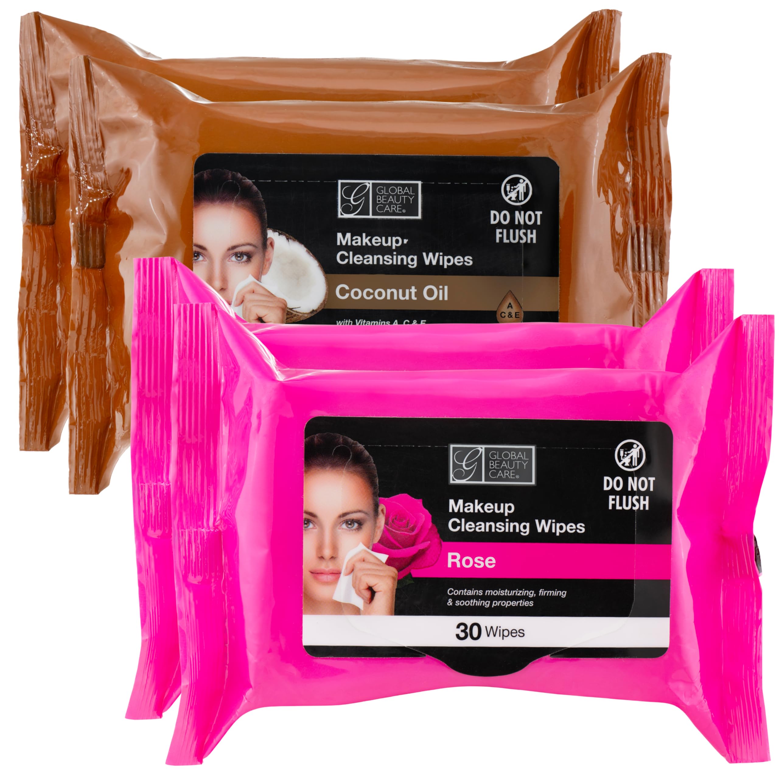 Global Beauty Care Rose Extract x Coconut Oil Makeup Remover Wipes - Gentle Daily Facial Cleansing Wipes Hydrating & Moisture Restoring,