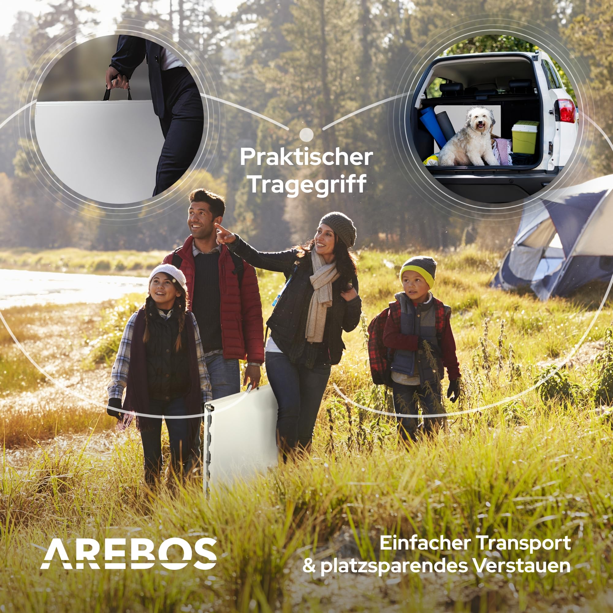 Arebos Buffettisch zusammenklappbar 182 x 74 x 74 cm Wetterfest Gartentisch Partytisch Klapptisch für Garten Terrasse und Balkon | 8 Personen | Campingtisch mit Tragegriff | Weiß