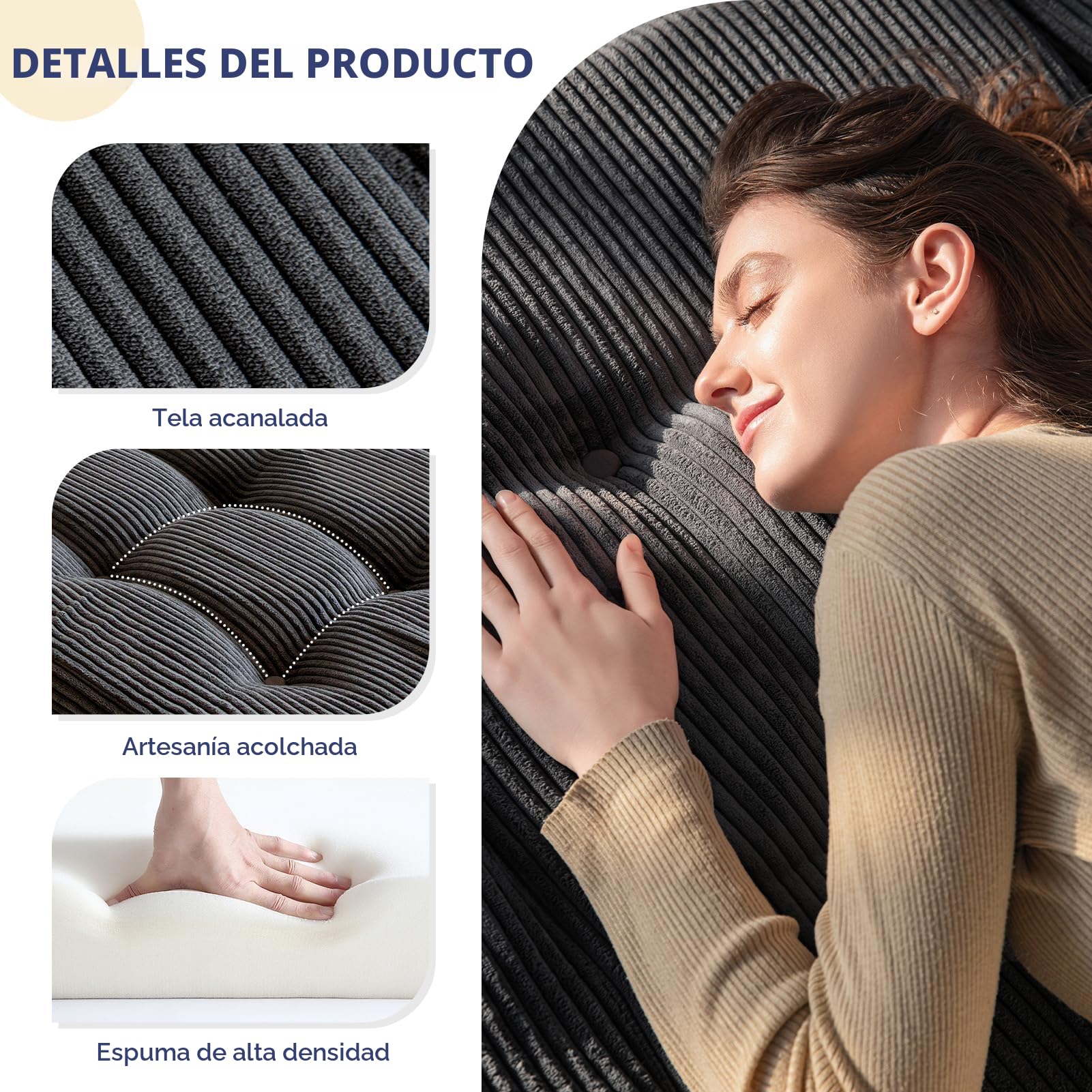 MAXYOYO Colchón Plegable de 2 Plazas, 15 cm de Grosor para Futón Convertible, Sofá Cama Portátil, Colchón para Invitados, Cama Adicional, 135x195