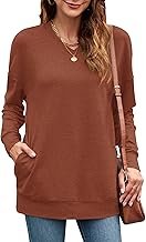 PLOKNRD Damen Sweatshirt Basic Langarmshirt Oversize V-Ausschnitt Pullover Langarm Casual Oberteile mit Taschen